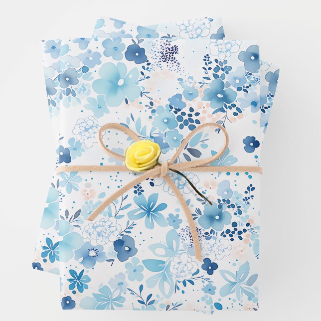Feuille De Papier Cadeau Bright Airy Blue Summer Floral Pattern (Créateur téléchargé)