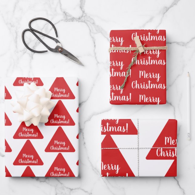 Feuille De Papier Cadeau Bright Red Joyeux Noël Motif moderne (Recto)