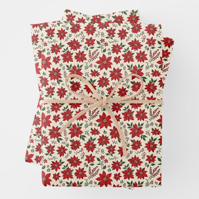 Feuille De Papier Cadeau Bright Red Poinsettias (En situation)