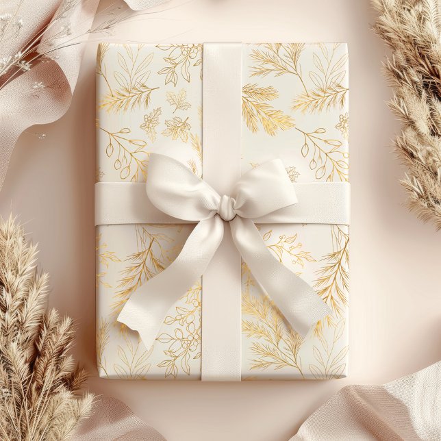Feuille De Papier Cadeau Bright & Whimsical Rustic Gold Winter Botanical (Créateur téléchargé)