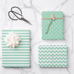 Feuille De Papier Cadeau Broches blanches et vertes à la menthe Polka Dot C