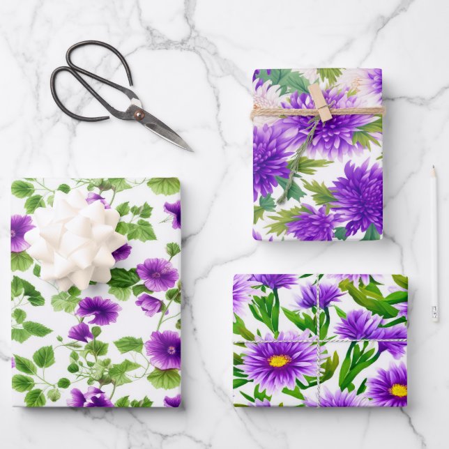 Feuille De Papier Cadeau Brocheurs de violet, Floral violet (Recto)