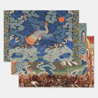 Broderie chinoise bleu d'oiseau Vintage