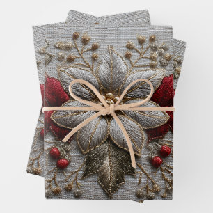 Feuille De Papier Cadeau Broderie festive