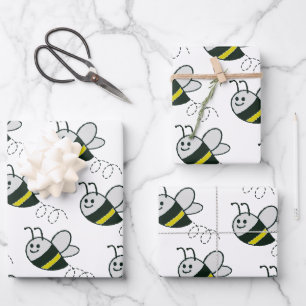 Feuille De Papier Cadeau Broderie Imprimer Baby shower d'abeille mignonne