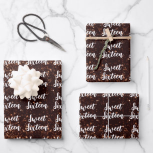 Feuille De Papier Cadeau Bronze étincelles Sweet 16 élégant motif de script
