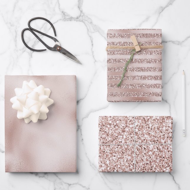 Feuille De Papier Cadeau Broussailler Champagne Parties scintillant rose    (Recto)