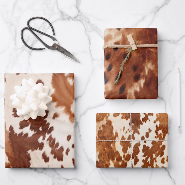 Feuille De Papier Cadeau Brown Cream Cowhide Western (Recto)