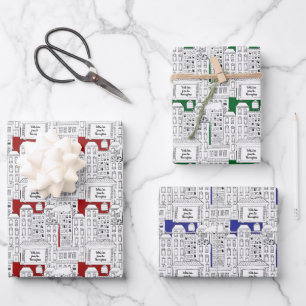 Feuille De Papier Cadeau Brownstones de la ville rétro Tons de bijoux perso