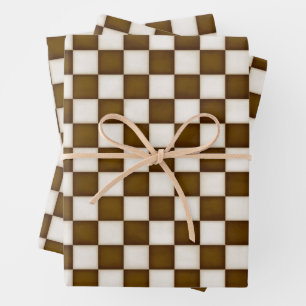 Feuille De Papier Cadeau Brun et blanc à carreaux Antique