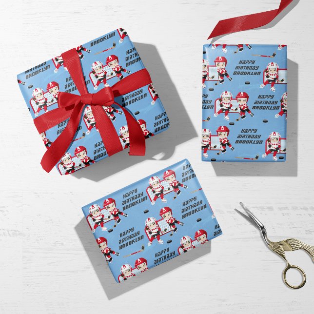 Feuille De Papier Cadeau Brunette Girl Hockey Personnalisé (Créateur téléchargé)