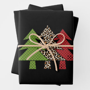 Feuille De Papier Cadeau Buffalo Plaid Joyeux Arbre de Noël Famille Corresp