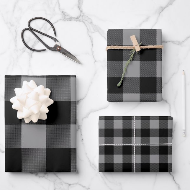 Feuille De Papier Cadeau Buffalo Plaid Rob Roy Check Grey Plaid Motif (Recto)