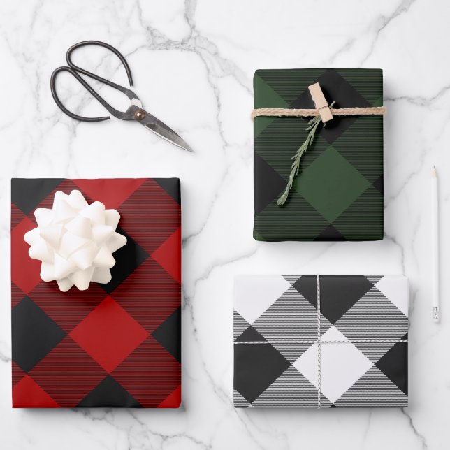 Feuille De Papier Cadeau Buffalo Plaid Rob Roy Check Red Green White (Recto)