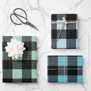Feuille De Papier Cadeau Buffalo Plaid Tons Vert Et Bleu