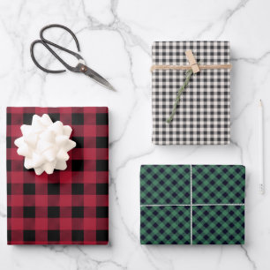 Feuille De Papier Cadeau Buffalo rustique Plaid 3 Motifs différents