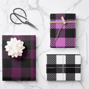Feuille De Papier Cadeau Buffle Classique Plaid Rose, Bourgogne, Blanc