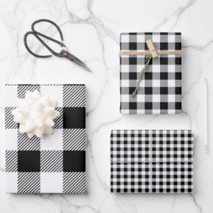 Feuille De Papier Cadeau Buffle noir et blanc Plaid À damiers sans joint