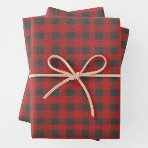 Feuille De Papier Cadeau Buffle rouge et gris plaid