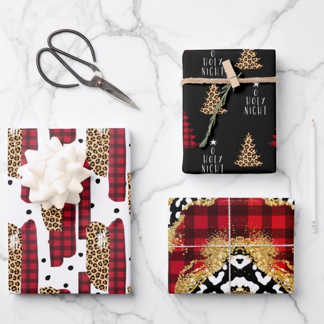 Feuille De Papier Cadeau Buffle rouge sauvage Plaid Empreinte de léopard No (Recto)