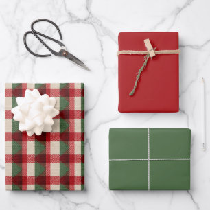 Feuille De Papier Cadeau Buffle rouge vert Plaid Noël