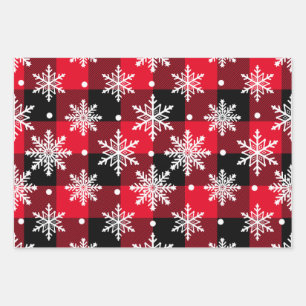 Feuille De Papier Cadeau Buffle vert rouge Plaid Noël Flocon de neige Mult