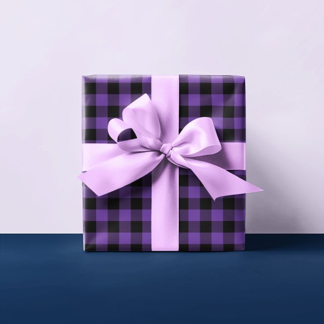 Feuille De Papier Cadeau Buffle violet Plaid Christmas Small (Purple and Black Buffalo Check)