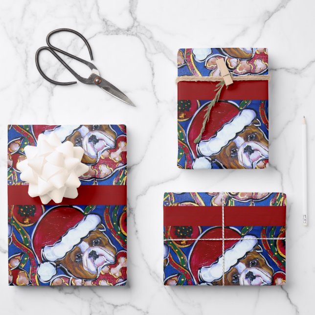 FEUILLE DE PAPIER CADEAU BULLDOG DE NOËL (Recto)