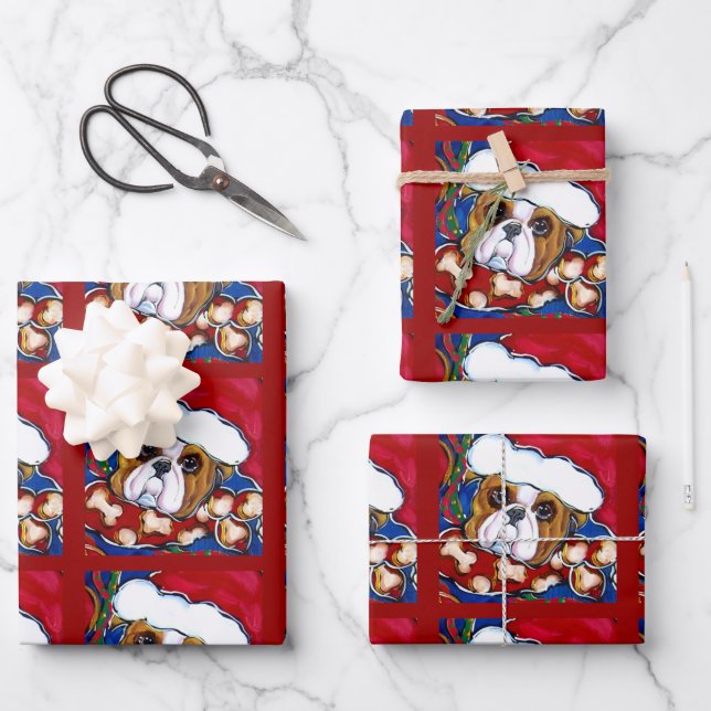 FEUILLE DE PAPIER CADEAU BULLDOG DE NOËL (Recto)