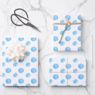 Feuille De Papier Cadeau Bulles aquarelle motif bleu peint à la main