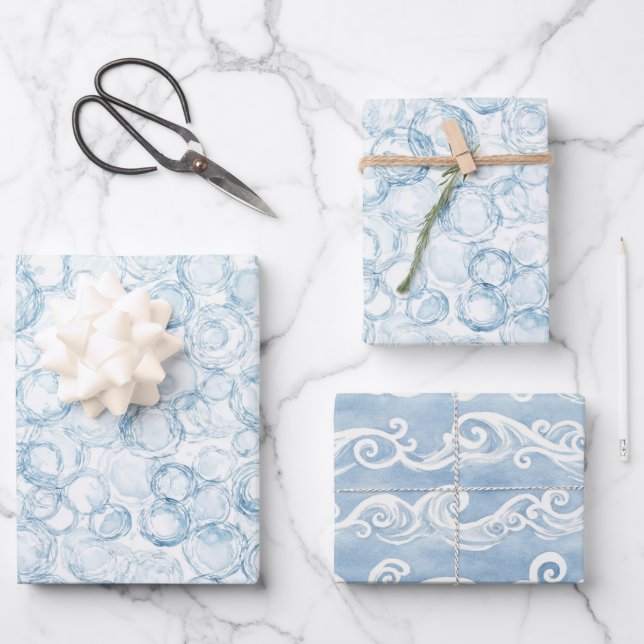 Feuille De Papier Cadeau Bulles Bleues Anniversaire (Recto)