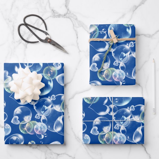 Feuille De Papier Cadeau Bulles de savon des coeurs (Recto)
