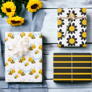 Feuille De Papier Cadeau Bumble Bee Fleurs Jaunes Noires