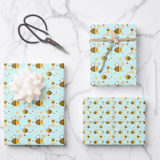 Feuille De Papier Cadeau Bumblebee mignonne et fleurs (Recto)