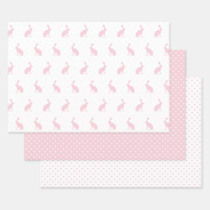 Feuille De Papier Cadeau Bunnies roses de Pâques et Motif Pois.