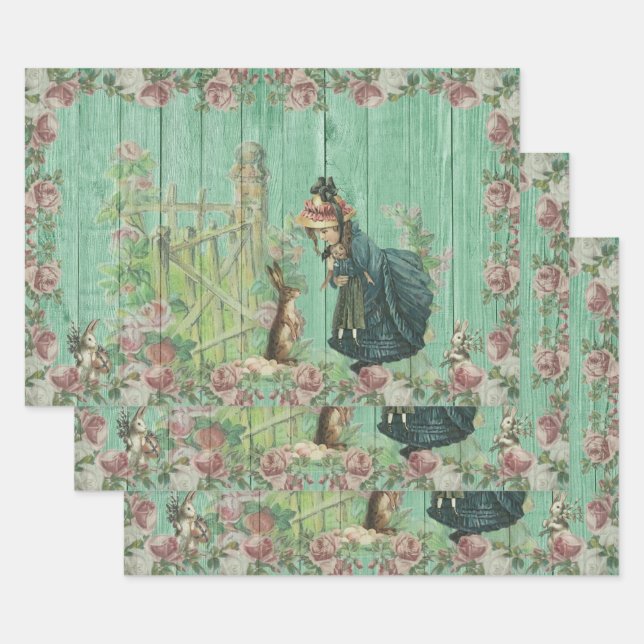 Feuille De Papier Cadeau Bunny de Pâques Vintage (Lot)