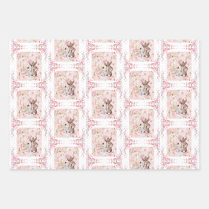 Feuille De Papier Cadeau Bunny Love avec roses roses roses