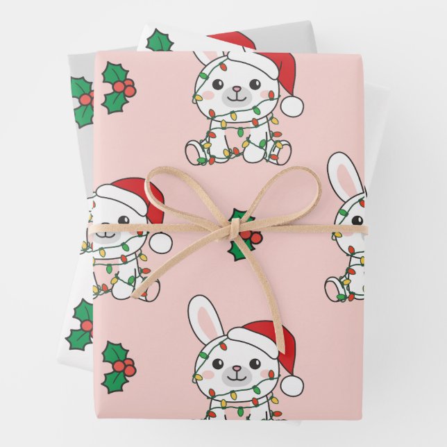 Feuille De Papier Cadeau Bunny Noël Animaux d'hiver Bunny Bunnies de vacanc (En situation)
