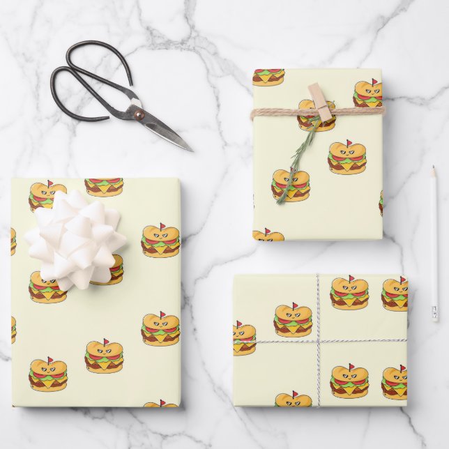 Feuille De Papier Cadeau Burgers Cute kawaii motif à la crème (Recto)