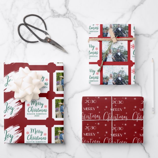 Feuille De Papier Cadeau Burgundy Christmas Elegant Star Pattern  (Recto)