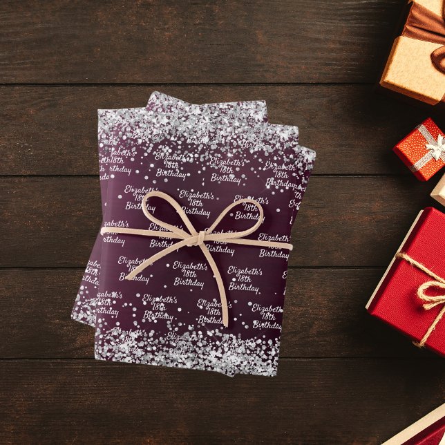 Feuille De Papier Cadeau Burgundy nom argenté (Créateur téléchargé)