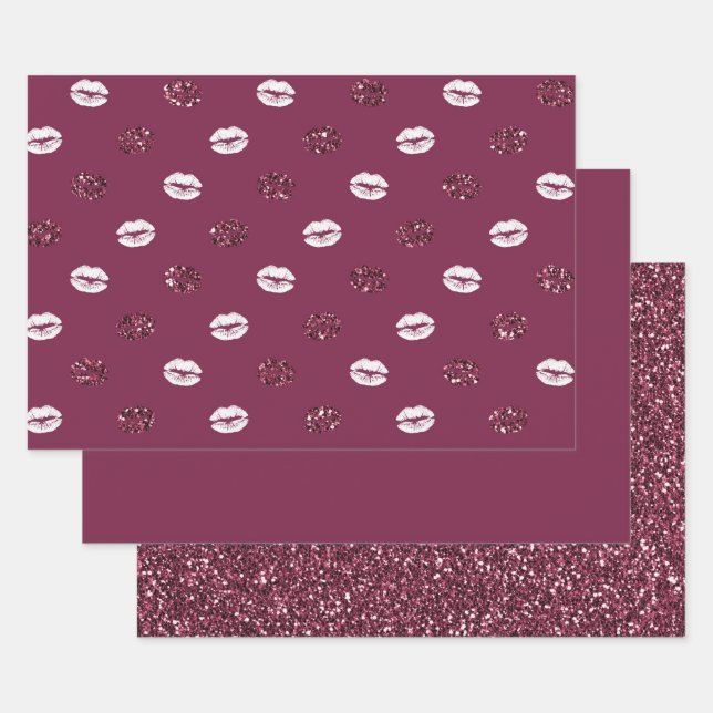 Feuille De Papier Cadeau Burgundy rose Parties scintillant rouge blanc Bais (Lot)