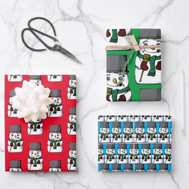 Feuille De Papier Cadeau Button Eyed Snowman (Recto)