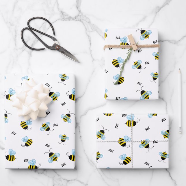 Feuille De Papier Cadeau Buzzing Bees mignonne Garden Bug Imprimer (Recto)