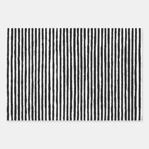 Feuille De Papier Cadeau BW vertical noir et blanc Motif de bande rétro