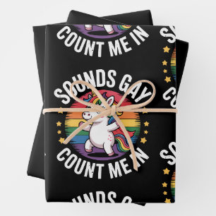 Feuille De Papier Cadeau Ça a l'air gay, comptez-moi, licorne, arc-en-ciel,