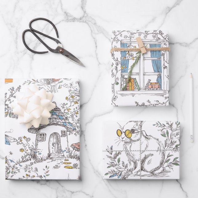 Feuille De Papier Cadeau Cabane vintage forêt (Recto)