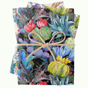 Feuille De Papier Cadeau Cactus Ajouter texte et nom Belle aquarelle 3