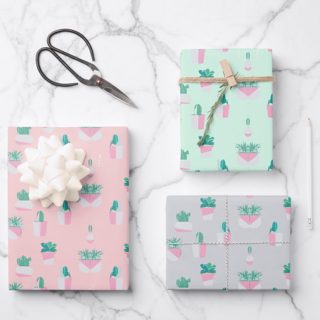 Feuille De Papier Cadeau Cactus Pastel Succulent Plante Abstrait Thème (Recto)