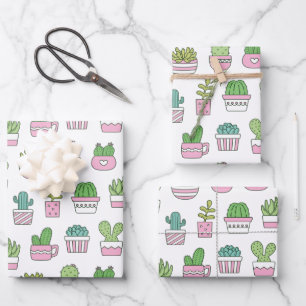 Feuille De Papier Cadeau Cactus Plantes Succulentes Motif Doodles 